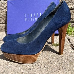 Stuart Weitzman Blue Suede Platform Pump Size 7.5